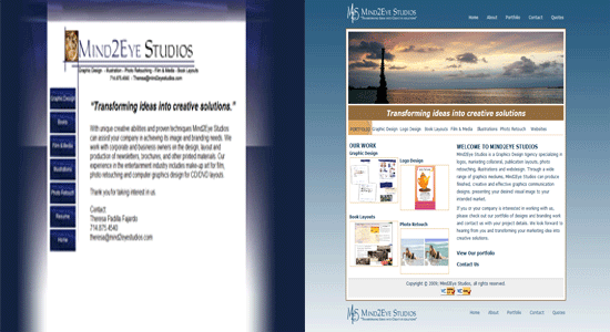 Redesign Mind2Eye Studios Website vs New Website.