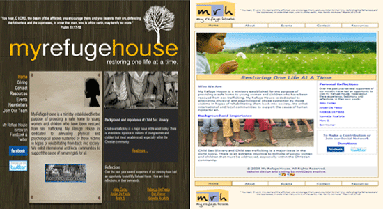 My Refuge House Old vs New Website look.